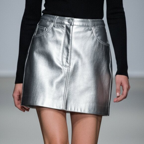 NWT $280 Apparis Size M silver Faux leather mini skirt M - Picture 1 of 13